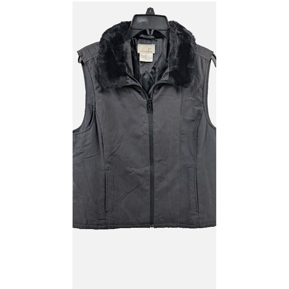EP Sport Jackets & Blazers - EP Sport Women's Black Faux Fur Collar Vest Puffer Quilted Lined M